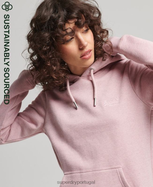 moletom com logo bordado vintage de algodão orgânico mulheres rosa roupas Superdry 2208H5876