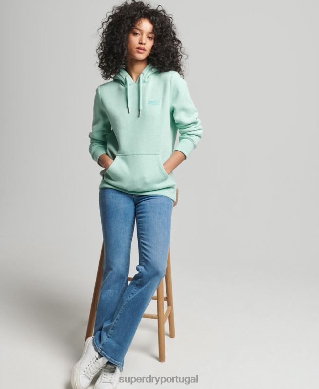 moletom com logo bordado vintage de algodão orgânico mulheres verde roupas Superdry 2208H3422
