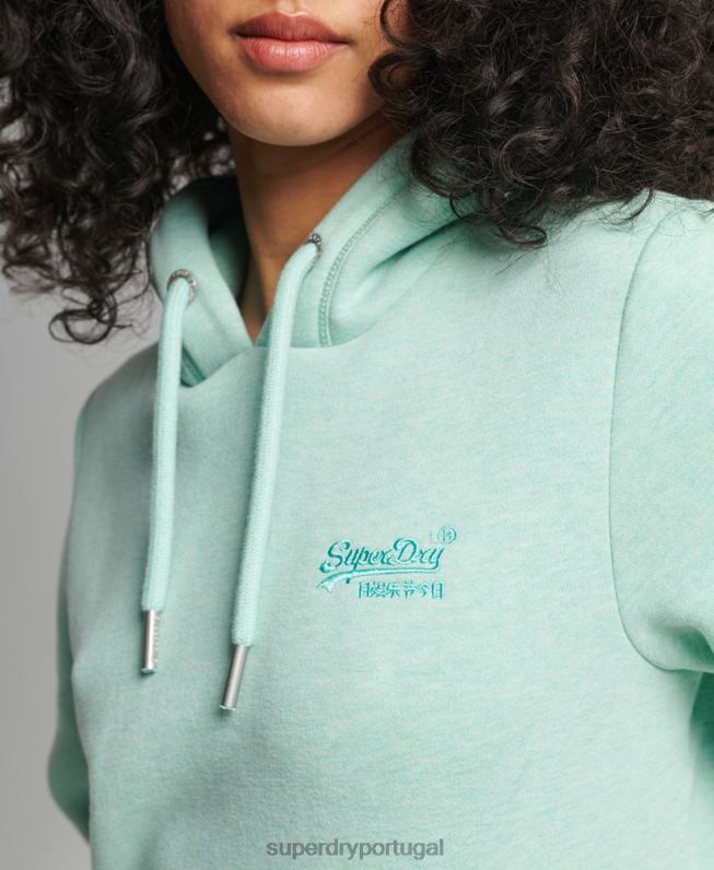moletom com logo bordado vintage de algodão orgânico mulheres verde roupas Superdry 2208H3422