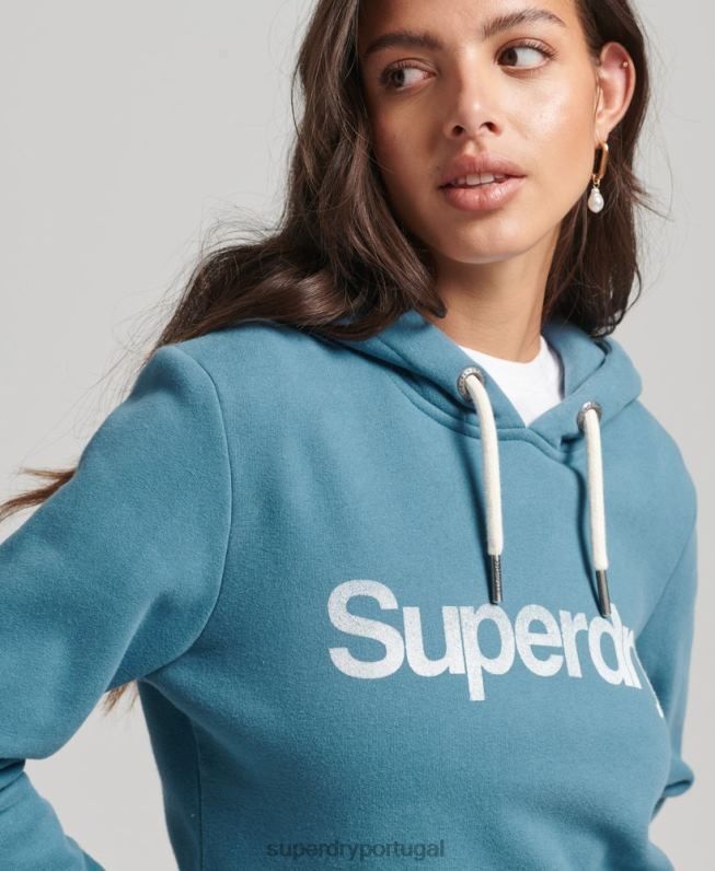 moletom com logo de núcleo de algodão orgânico mulheres azul roupas Superdry 2208H5942