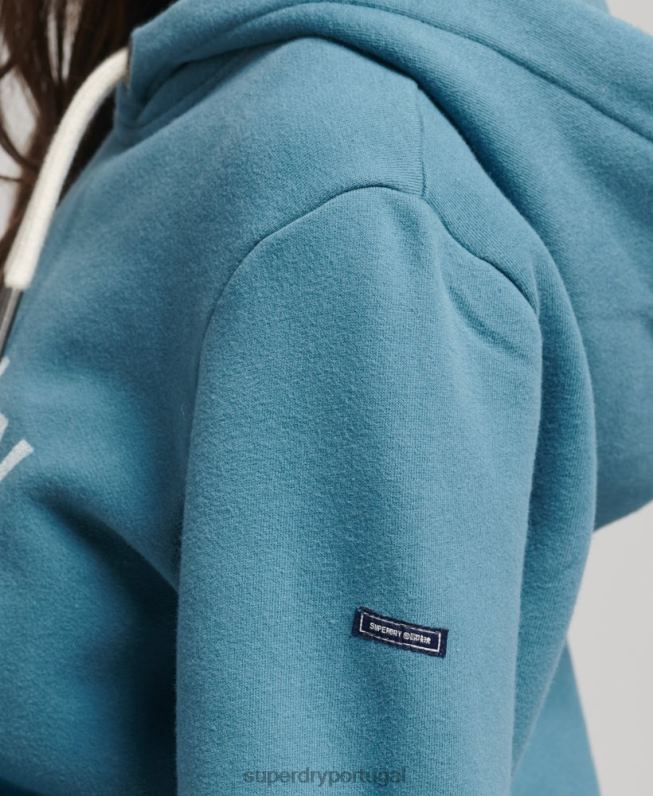 moletom com logo de núcleo de algodão orgânico mulheres azul roupas Superdry 2208H5942