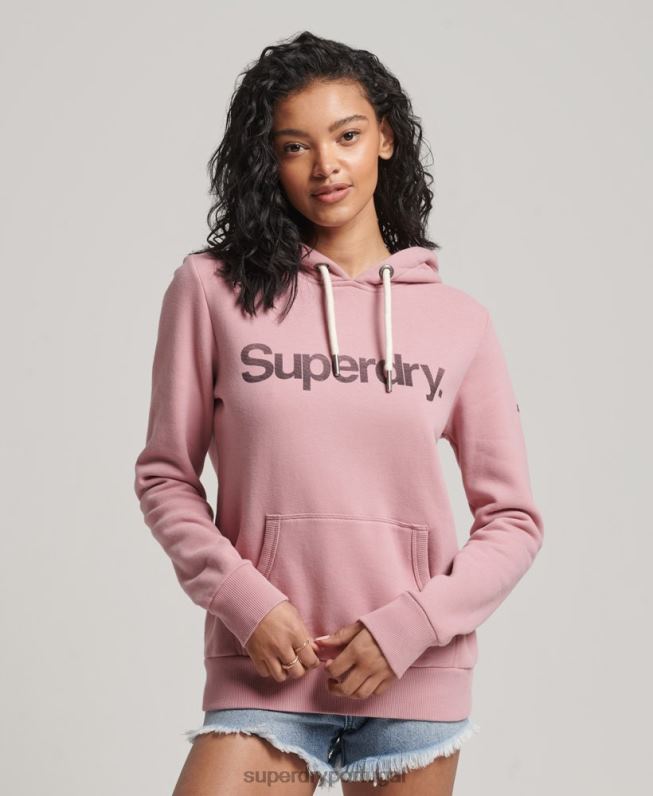 moletom com logo de núcleo de algodão orgânico mulheres rosa roupas Superdry 2208H5967