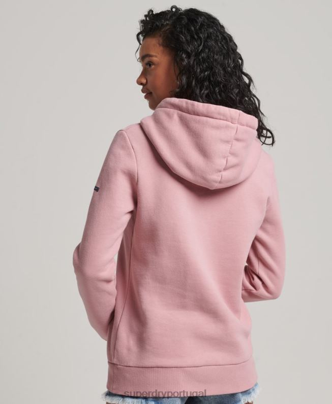 moletom com logo de núcleo de algodão orgânico mulheres rosa roupas Superdry 2208H5967