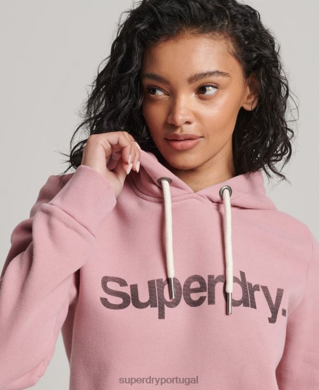 moletom com logo de núcleo de algodão orgânico mulheres rosa roupas Superdry 2208H5967