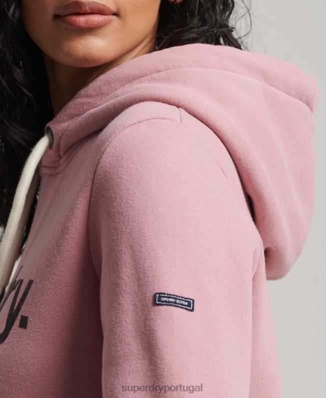 moletom com logo de núcleo de algodão orgânico mulheres rosa roupas Superdry 2208H5967