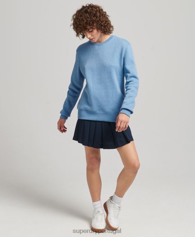 moletom com logo essencial de algodão orgânico mulheres azul roupas Superdry 2208H5828