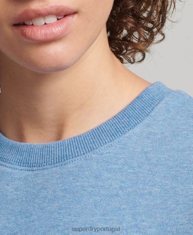 moletom com logo essencial de algodão orgânico mulheres azul roupas Superdry 2208H5828