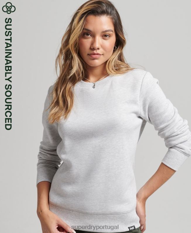 moletom com logo essencial de algodão orgânico mulheres cinza claro roupas Superdry 2208H3402