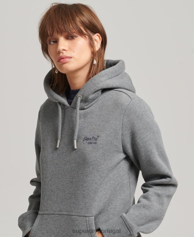 moletom com logo essencial de algodão orgânico mulheres cinza roupas Superdry 2208H6108