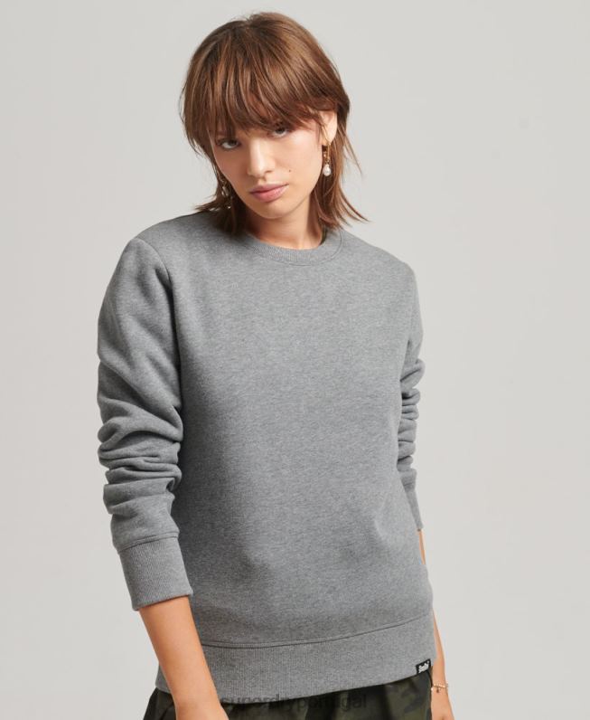 moletom com logo essencial de algodão orgânico mulheres cinza roupas Superdry 2208H6113