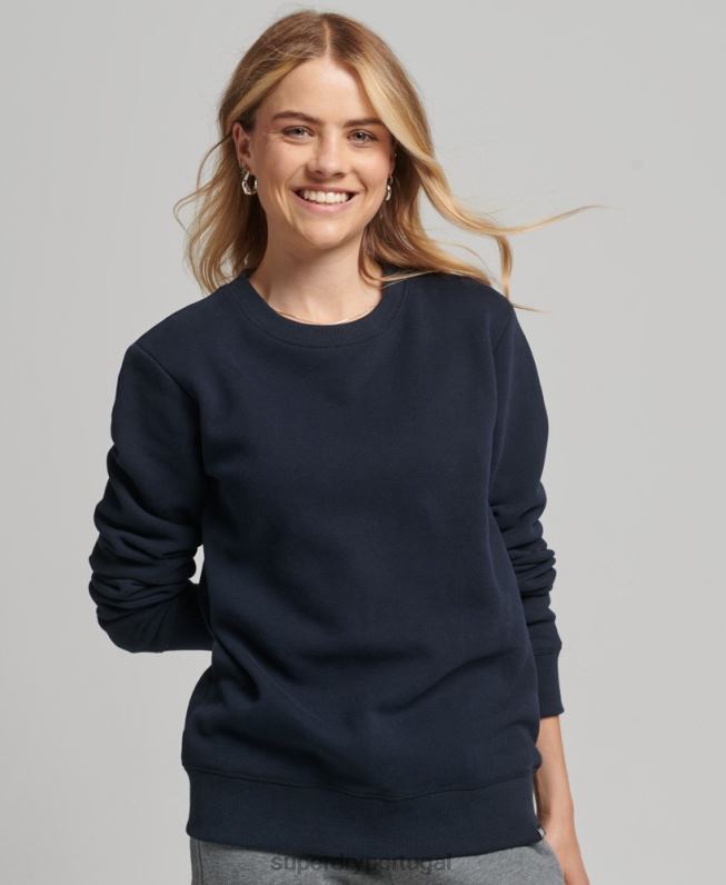 moletom com logo essencial de algodão orgânico mulheres marinha roupas Superdry 2208H6115