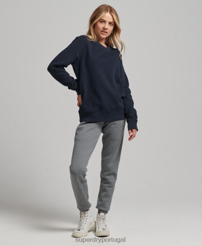 moletom com logo essencial de algodão orgânico mulheres marinha roupas Superdry 2208H6115