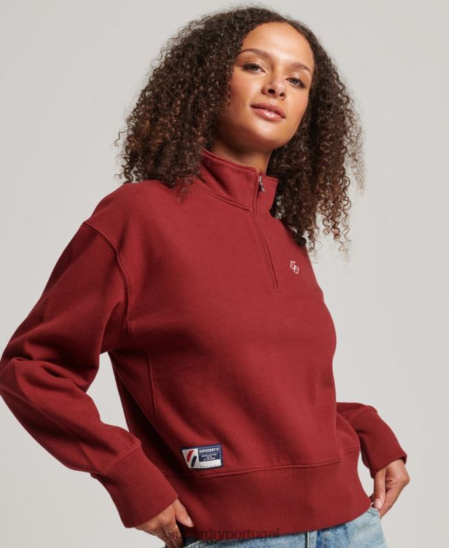 moletom com logo essencial e meio zíper mulheres vermelho roupas Superdry 2208H6051