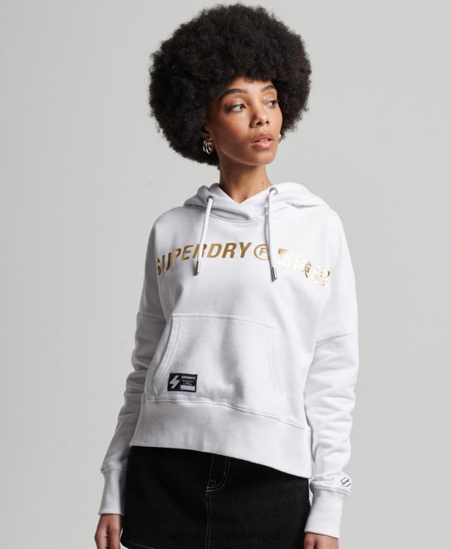 moletom com logo folhado independente mulheres branco roupas Superdry 2208H5844