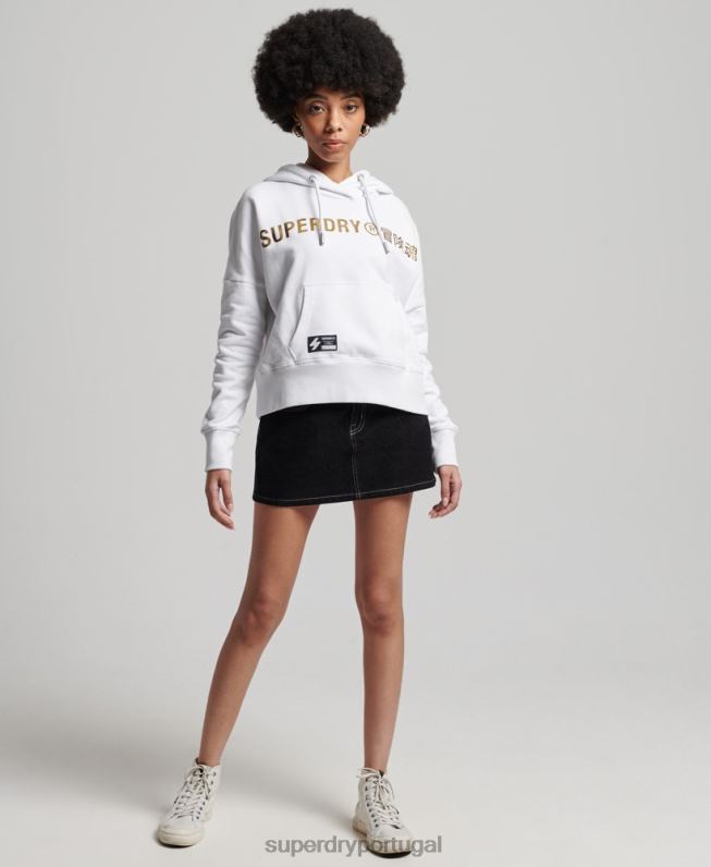 moletom com logo folhado independente mulheres branco roupas Superdry 2208H5844