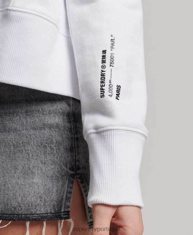 moletom com logo folhado independente mulheres branco roupas Superdry 2208H5894