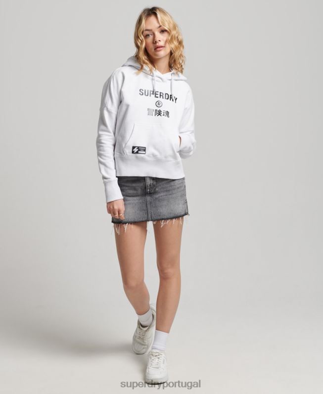 moletom com logo folhado independente mulheres branco roupas Superdry 2208H5894
