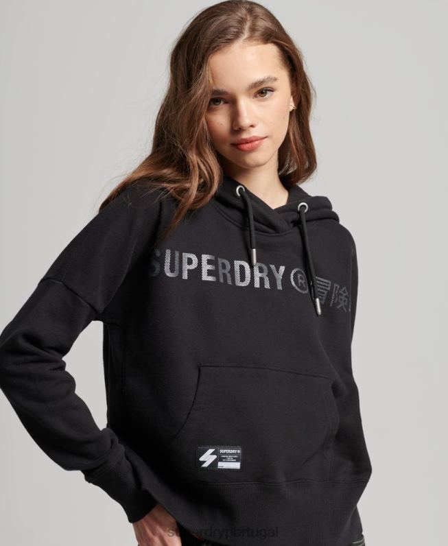 moletom com logo folhado independente mulheres preto roupas Superdry 2208H5780