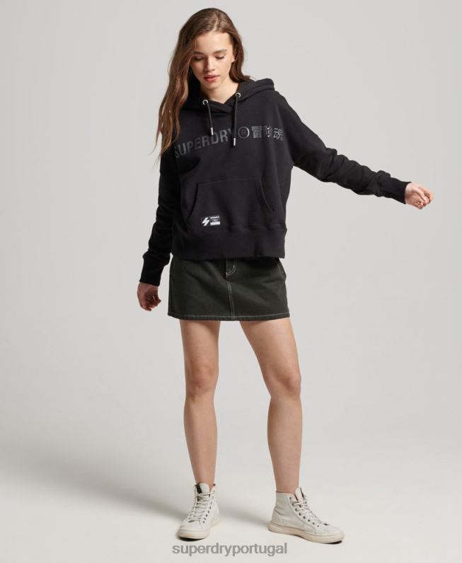 moletom com logo folhado independente mulheres preto roupas Superdry 2208H5780