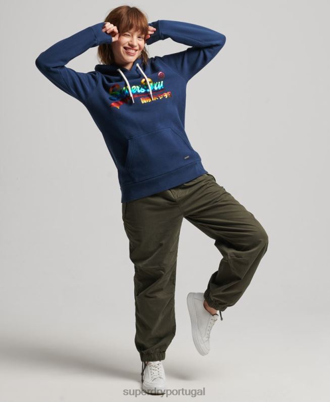 moletom com logo gráfico do arco-íris mulheres marinha roupas Superdry 2208H6029