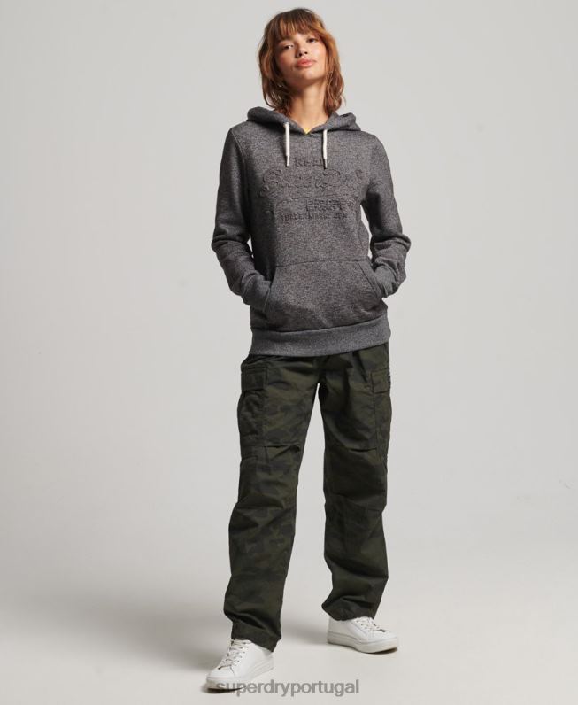 moletom com logo gráfico em relevo mulheres cinza escuro roupas Superdry 2208H3285