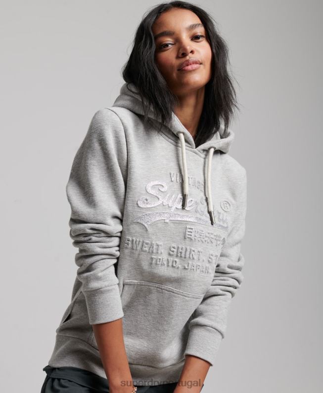 moletom com logo gráfico em relevo mulheres cinza roupas Superdry 2208H3278
