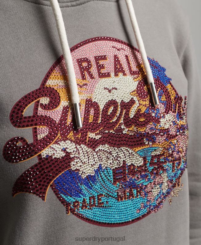 moletom com logo gráfico japonês mulheres cinza roupas Superdry 2208H5753