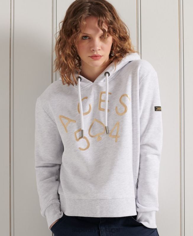 moletom com logo militar mulheres cinza claro roupas Superdry 2208H3495
