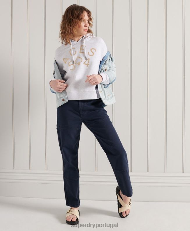moletom com logo militar mulheres cinza claro roupas Superdry 2208H3495