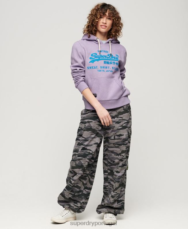 moletom com logo neon vintage mulheres roxo roupas Superdry 2208H3282