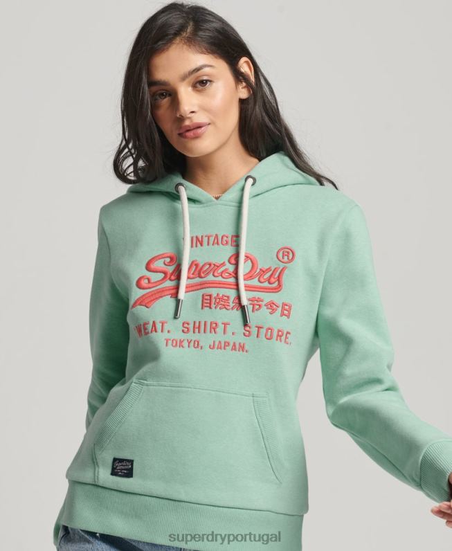 moletom com logo neon vintage mulheres verde roupas Superdry 2208H3334