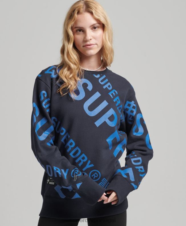 moletom com logotipo core em toda a estampa mulheres marinha roupas Superdry 2208H5887