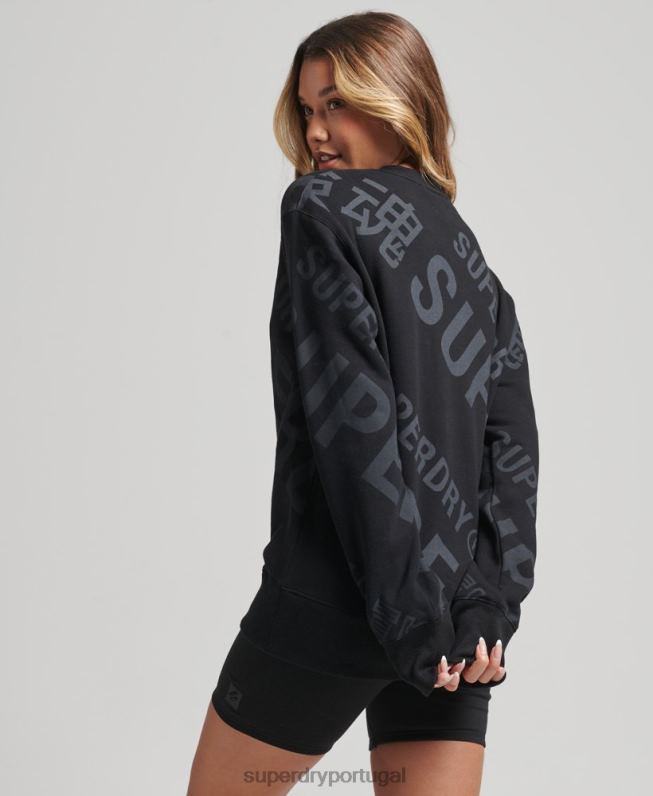 moletom com logotipo core em toda a estampa mulheres preto roupas Superdry 2208H5896