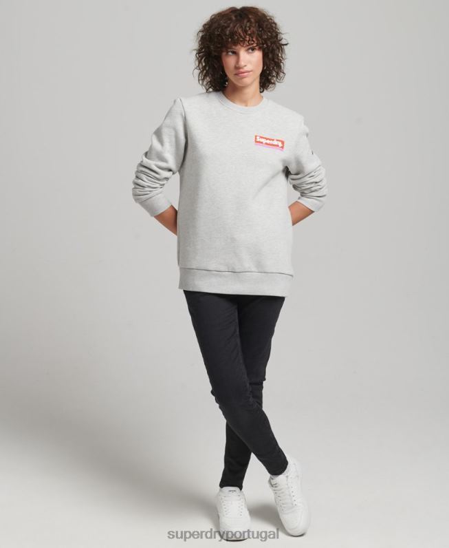 moletom com logotipo em caixa guia comercial mulheres cinza claro roupas Superdry 2208H6028