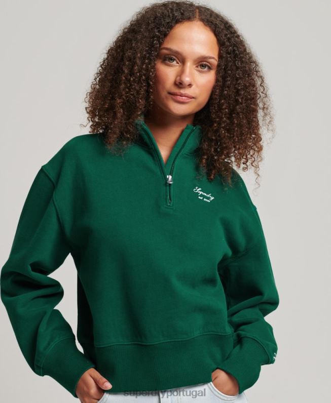 moletom com meio zíper bordado Heritage mulheres verde roupas Superdry 2208H6103