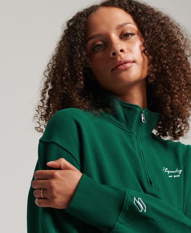 moletom com meio zíper bordado Heritage mulheres verde roupas Superdry 2208H6103