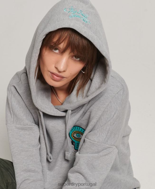 moletom com patch de nostalgia mulheres cinza roupas Superdry 2208H5986