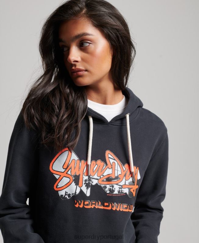 moletom com preenchimento de fotografia mulheres marinha roupas Superdry 2208H5851