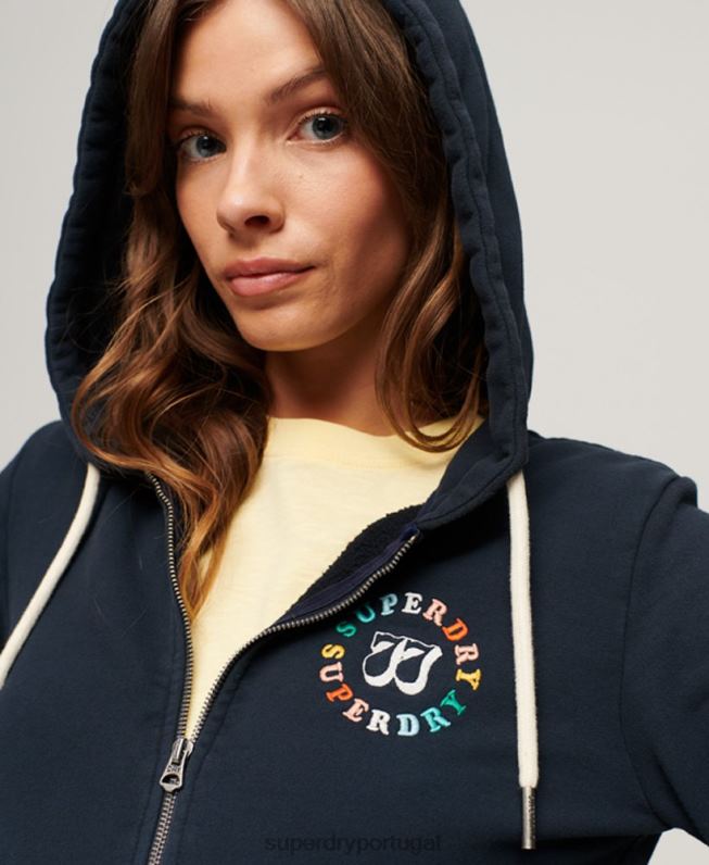 moletom com zíper arco-íris mulheres marinha roupas Superdry 2208H2068