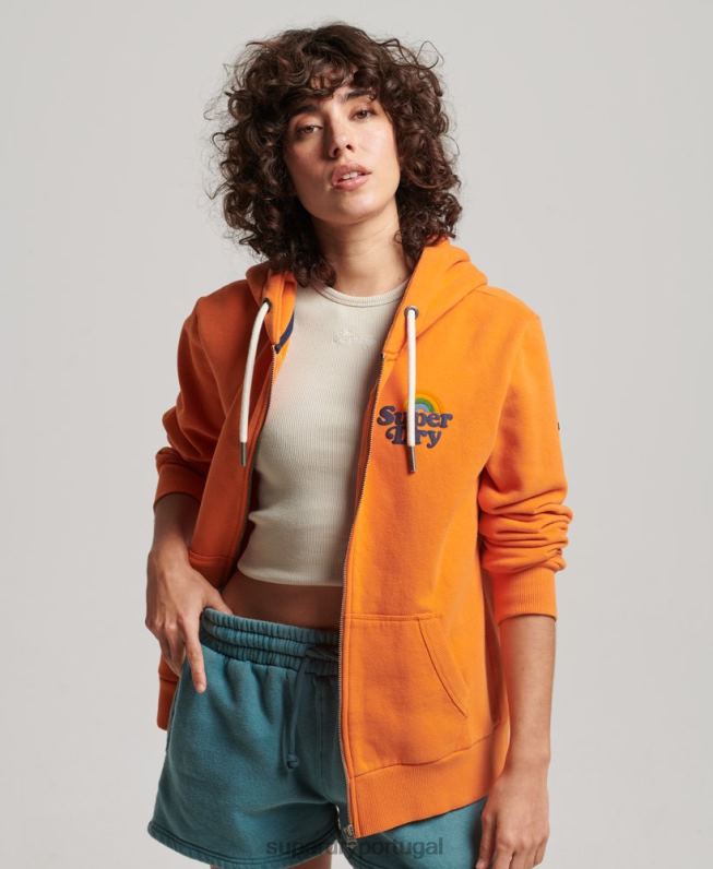 moletom com zíper arco-íris vintage mulheres laranja roupas Superdry 2208H2288