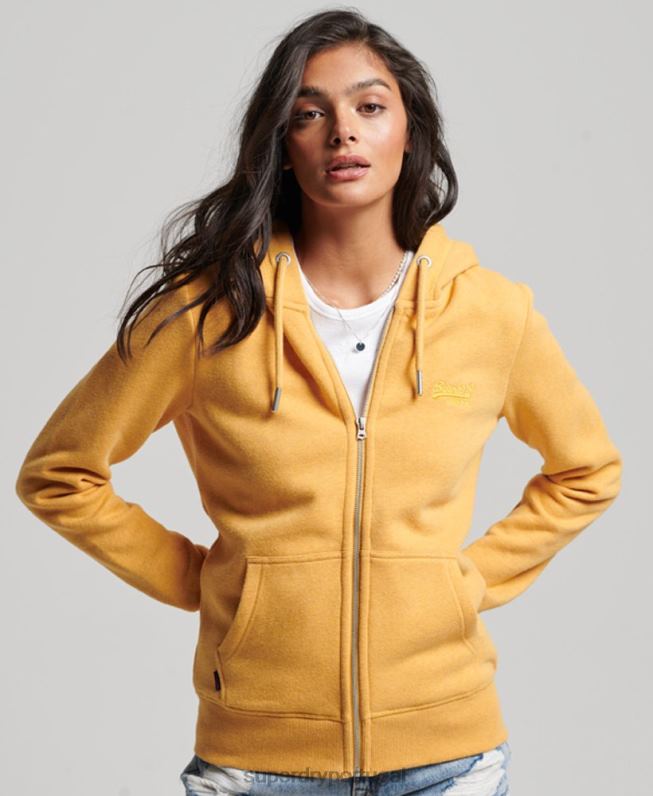 moletom com zíper bordado logo vintage mulheres amarelo roupas Superdry 2208H3331