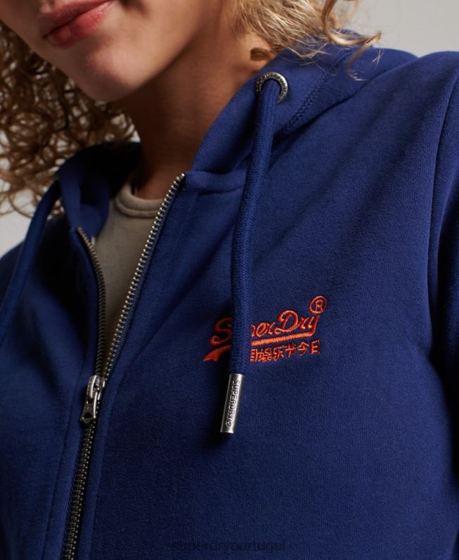 moletom com zíper bordado logo vintage mulheres azul roupas Superdry 2208H2261