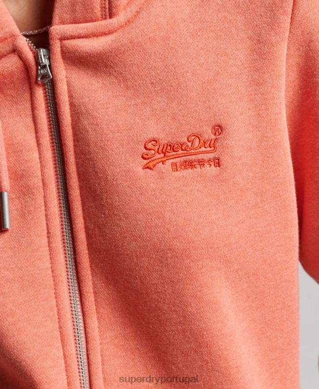 moletom com zíper bordado logo vintage mulheres coral roupas Superdry 2208H3388