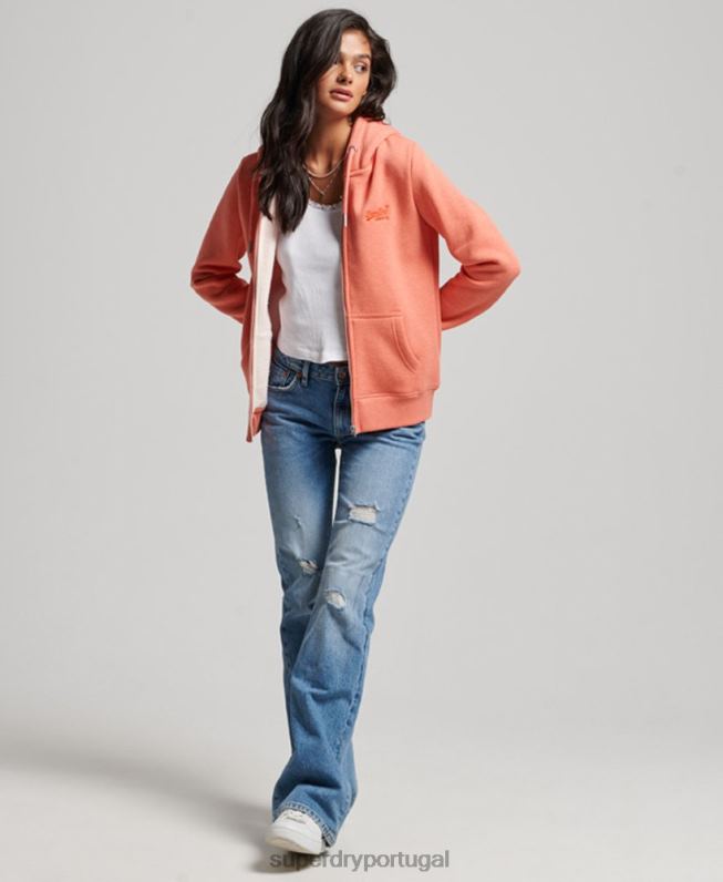 moletom com zíper bordado logo vintage mulheres coral roupas Superdry 2208H3388