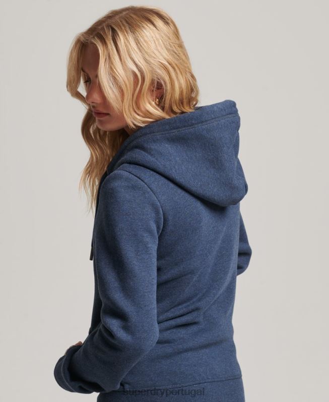 moletom com zíper bordado logo vintage mulheres marinha roupas Superdry 2208H3324