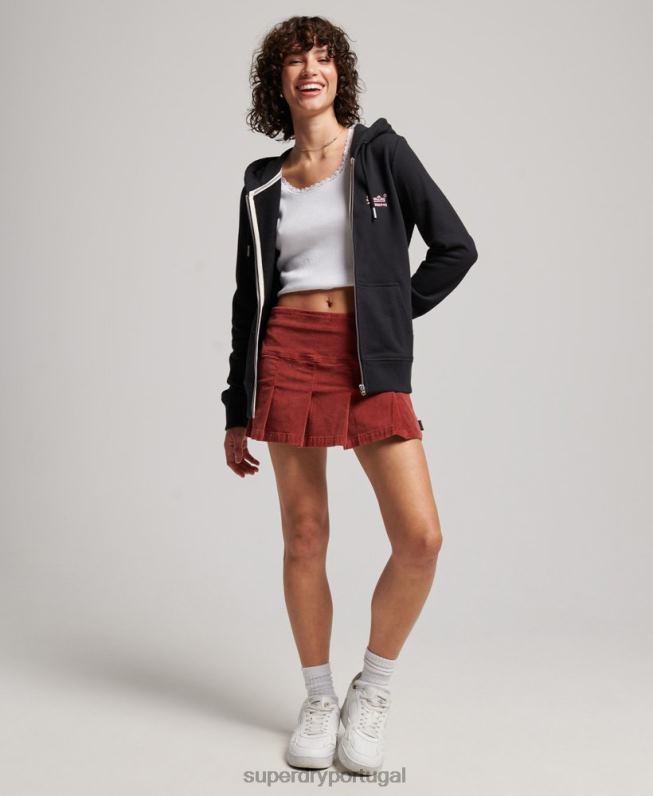 moletom com zíper bordado logo vintage mulheres preto roupas Superdry 2208H3464