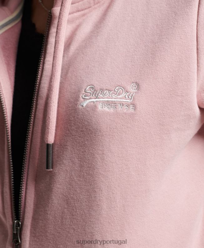 moletom com zíper bordado logo vintage mulheres rosa roupas Superdry 2208H2300