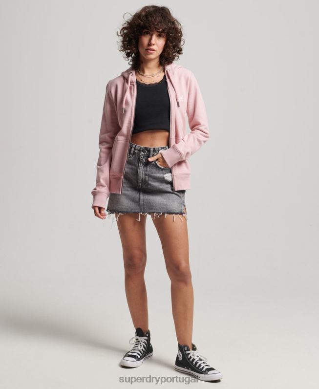 moletom com zíper bordado logo vintage mulheres rosa roupas Superdry 2208H2300
