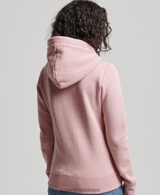 moletom com zíper bordado logo vintage mulheres rosa roupas Superdry 2208H3279