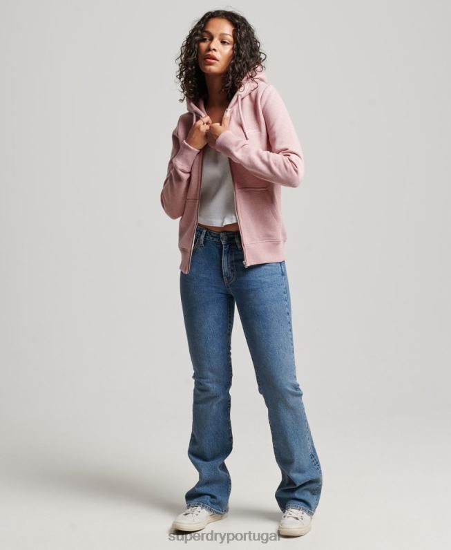 moletom com zíper bordado logo vintage mulheres rosa roupas Superdry 2208H3279